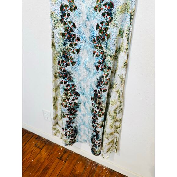 SALONI Blue White Floral Tabitha Feather Papyrus 100% Silk Midi Dress Size US 0 - Picture 14 of 16